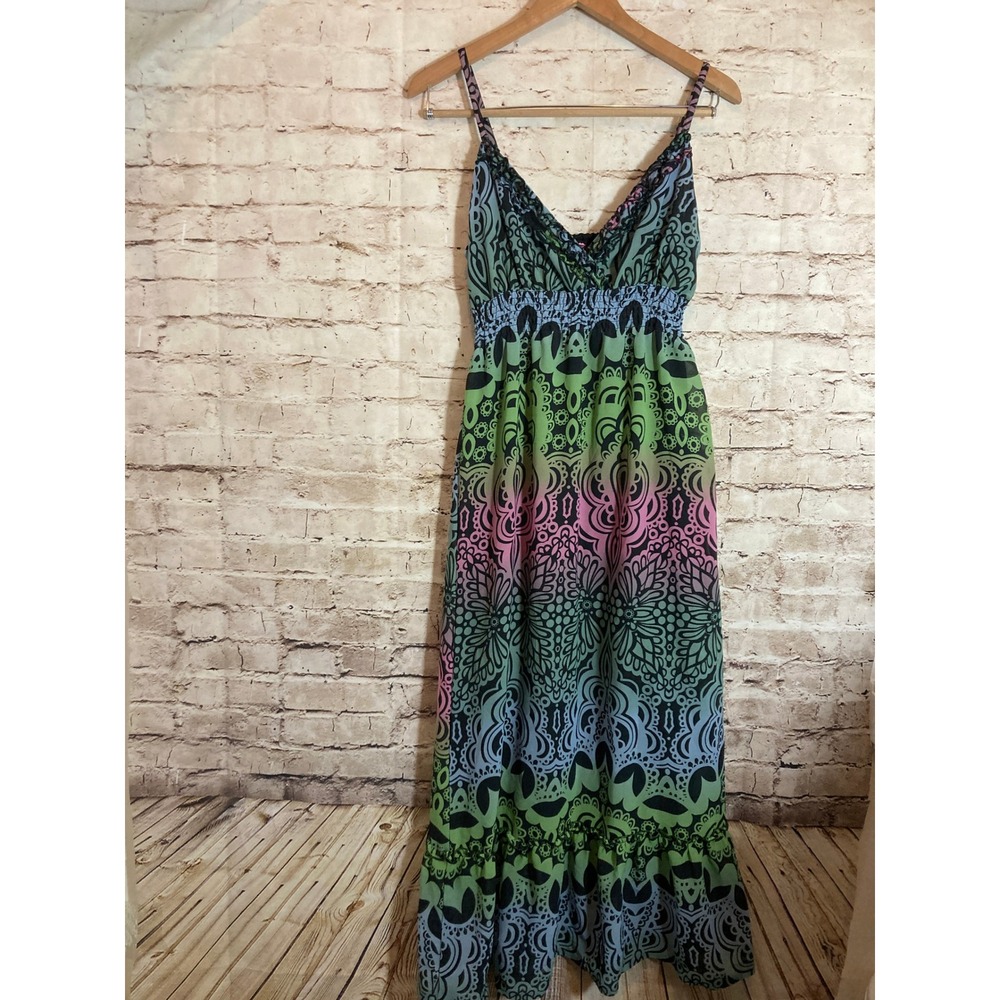 Ulta Flirt Babydoll Maxi Dress Large Dark Romantic Floral Long Mesh Ruffle Smock